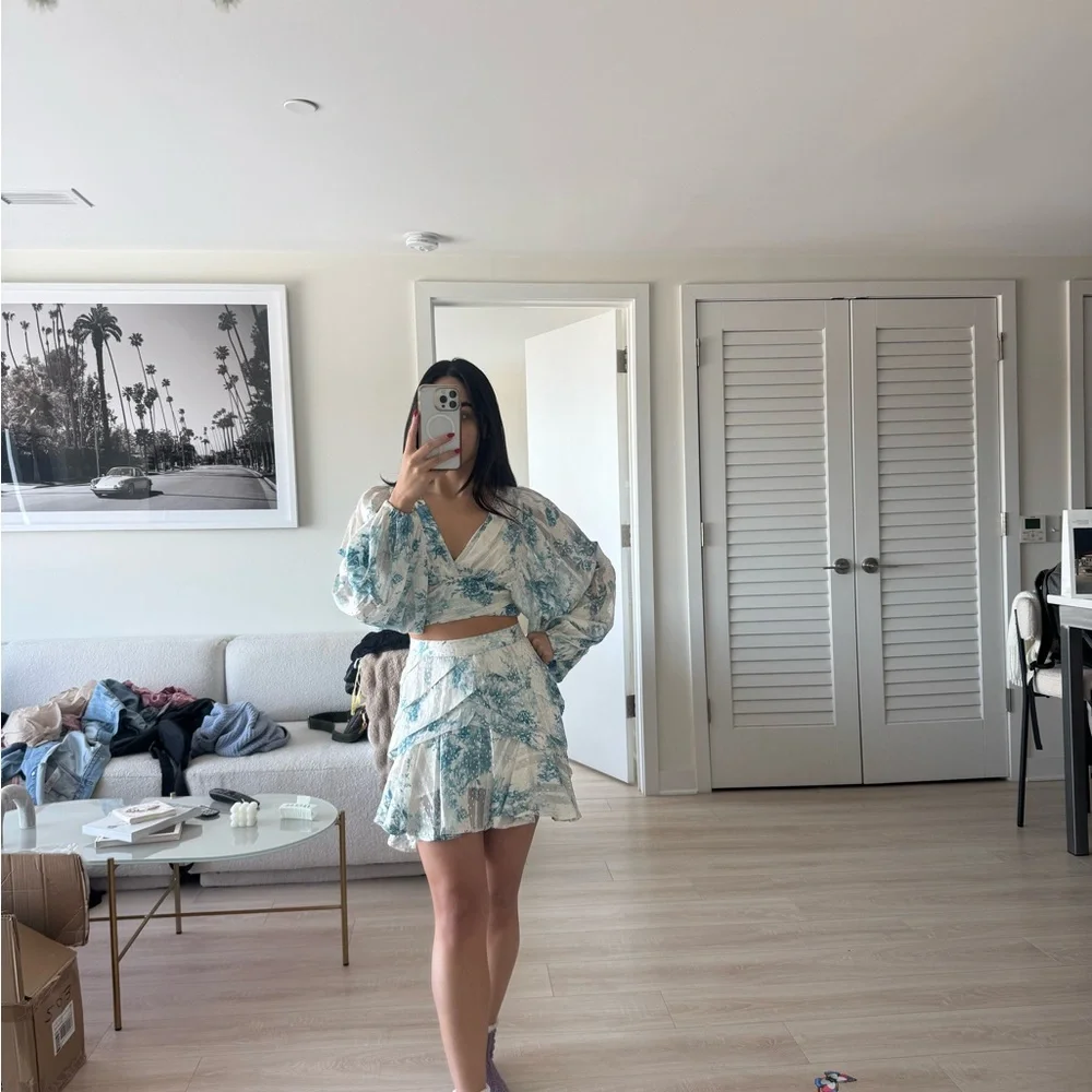 ASOS Blue and White Patterned Top & Skirt - Picture 1 of 4